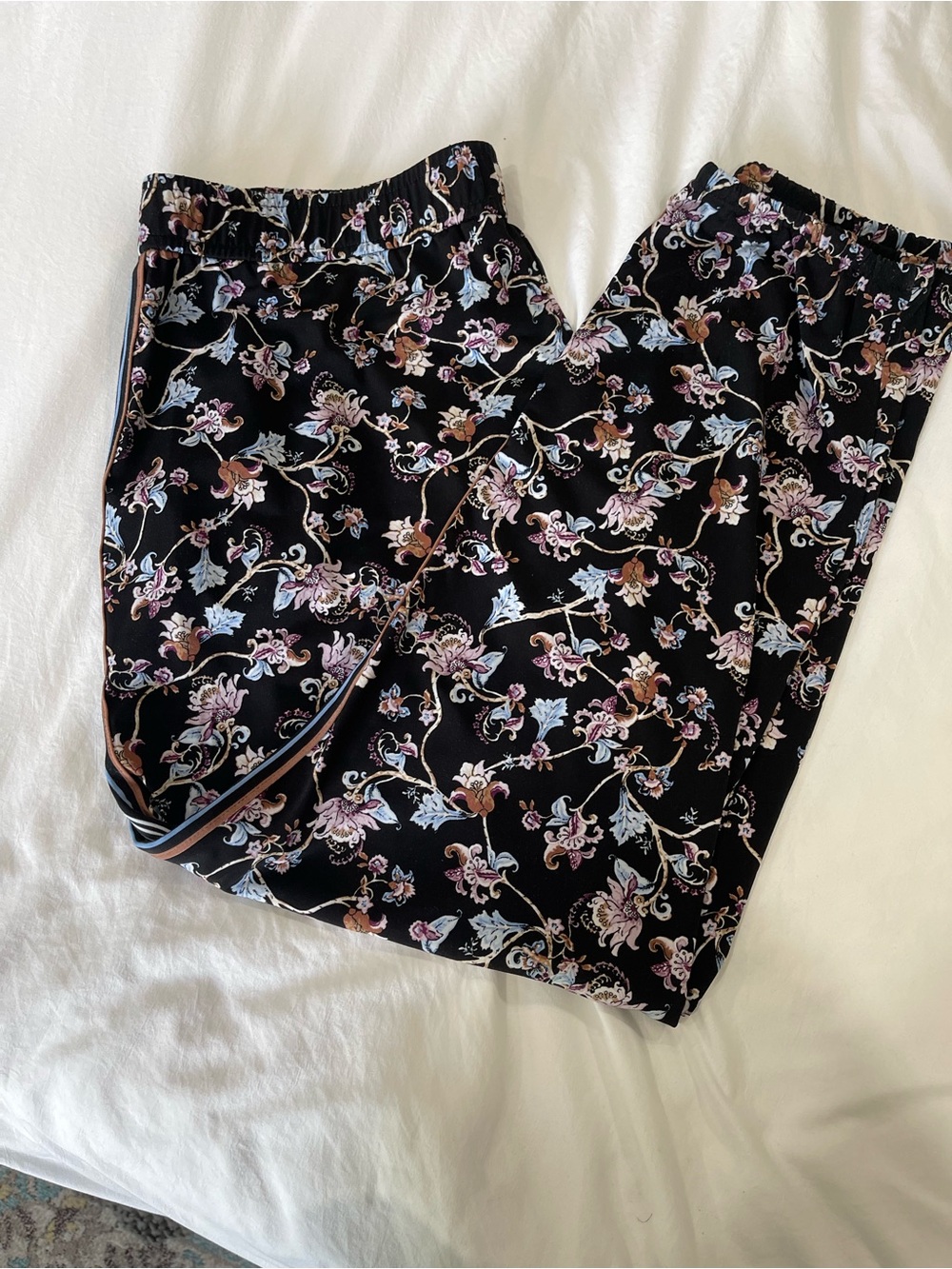 Black Floral Joggers Pants with Pink and Blue Accents
White House Black Market